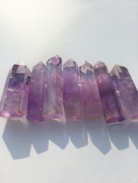 Whole 7pcs High quality 100 Natural purple amethyst Quartz Crystal Stone Wand Point reiki Healing6442723