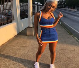 Sexy Women Two Piece Set Casual Denim Skirt Set Sleeveless Jeans Crop Top And Mini Skirt Suit Matching Summer Outfit2799972