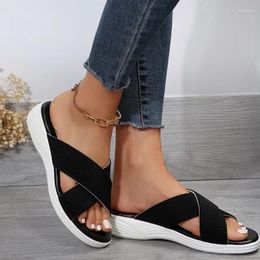 Slippers 2024 Summer Fashion Outwear Large For Women's Round Toe Open Solid Colour Sexy Comfortable Flat Shoes Women