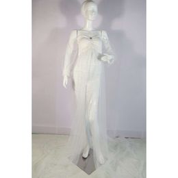 Pearl Tulle Dresses Babyshower Sweetheart Front Split Long Sleeve Maternity Gown for Photoshoot Bathrobe