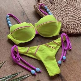 Women's Swimwear 2024 Summer Pendant Micro Bikini Set Halter Bathing Suit Mini Brazilian Swimsuit Thong Push Up Biquini