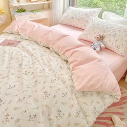 Ins Pink Floral Bedding Set For Girls Boys Double Size Flat Sheet Duvet Cover and Pillowcase Soft Bed Linen Home Textile 240517