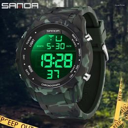 Wristwatches SANDA Top Style Camouflage LED Digital Watch Men Waterproof Outdoor Sport Watches Electronic Relogio Masculino