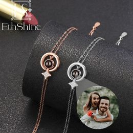 EthShine 925 Sterling Silver Customized Po Bracelet Womens Personalized Project Picture Bracelet Halloween Christmas Gift 240515