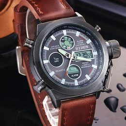 Wristwatches BIDEN Brand Men Diver LED Digital Sports Watch Genuine Leather Nylon Quartz Waterproof Relogio Masculino 286q