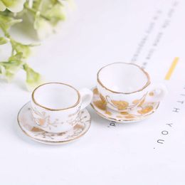 1Set 1/12 Ceramic Tea Dollhouse Miniature Tableware Cup & Saucer Kitchen Decoration Doll House Accessories