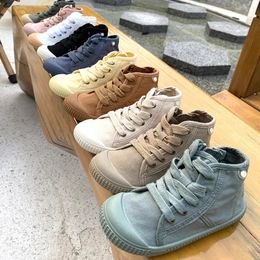 Barn Canvas Shoes Girls Boys High Top Casual 2023 Autumn Solid Color Kids Sneakers Student Anti Slip Toddler 240516