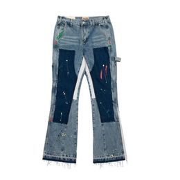 Designers Mens Flared Jeans Spliced Flared Jeans Distressed Ripped Slim Fit Denim Trousers Mans Streetwear Washed Pants