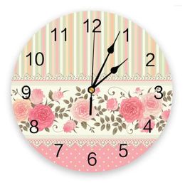 Wall Clocks Roses Lace Dots Stripes Bedroom Clock Large Modern Kitchen Dinning Round Watches Living Room Watch Home Decor