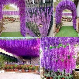 1012pcs Wisteria Hanging Flowers 50110cm Artificial Flower Ceiling Vine Wedding Garden Arch Party Home Decor 240517