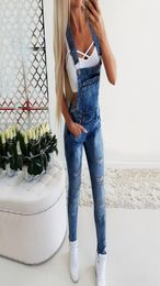 Women039s pants Fashion tight Denim Bib Overalls Pocket Sexy Long Rompers Bib Pants Jumpsuits Skinny new jeans woman Full Lengt9451237