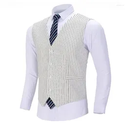 Men's Vests Vest White Stripe Cotton Boutique Slim Fit Suit Single Breasted Jacket Casual Gilet Homme For Wedding