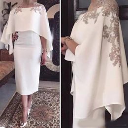 Sheath Plus Size Mother Of The Bride Dresses with Wraps Grey Lce Appliques Beaded Tea Length Party Evening Elegant Evening Formal Dress 252i