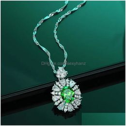 Pendant Necklaces European And American S925 Sterling Sier Necklace Oval Sapphire Fl Diamond Collarbone Chain High-End Party Jewellery Dh8V9