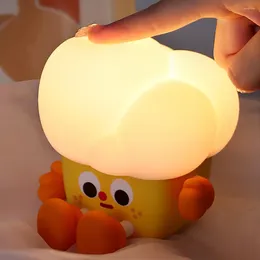 Night Lights LED Children Light Rechargeable Silicone Cartoon Popcorn Lamp Gifts Sleeping Creative Bedroom Desktop Decor Lamps