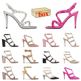 Wholesale Platform Leather High Heels Sandals Famous Designer Women Sexy Rivet Pointed With Box Slides Luxury Lady Wedges Heel Pumps Slingback Gold Pink Slippers
