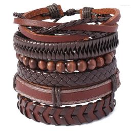 Charm Bracelets Retro Simple Adjustable Bracelet Creative Diy Combination 6-piece Hand-woven Leather For Men And Women