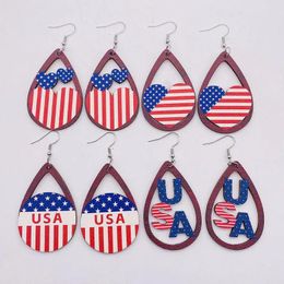 Dangle Earrings Independence Day Wood Drop Stars And Stripes USA Flag Printing Wooden Cowgirl Gifts Jewellery