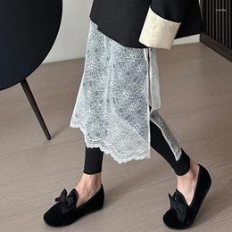 Skirts See Through Long Skirt Women White Korean Fashion High Waist A-line Sequin Lace Patchwork Sexy Transparent Mesh