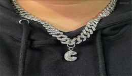 Pendant Necklaces HIP HOP 26 Baguette Letter Initial Iced Out 13MM Cuban Link Chain Necklace Pendants For Men Women Christmas Jewe8858107