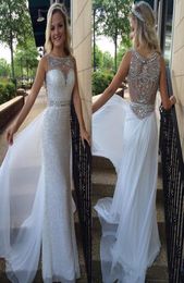 2017 Amazing Shiny Crystals Sheer Beading Sequins Sheath Evening Dresses Sleeveless Floor Length Formal Party Prom Gowns4872581
