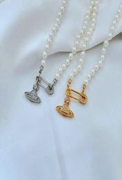 Necklaces Crystal Saturn paper clip pendant Necklace Women Diamond Copper Real 18K Gold Plated Designer Jewelry Letter chain for W6413397