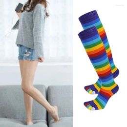 Women Socks 1 Pair Rainbow Striped 5 Toe Funny Leg Warmer Calf With Toes Separated For