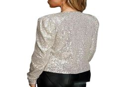 Lady Chic Glitter Sequined Jacket Coat Women Shiny Autumn Puff Long Sleeve Cardigan Elegant Female Clubwear3811451