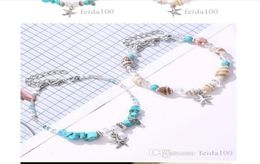 Shell bracelet Crossborder Fashion Seashell Starfish Bracelet Turquoise Conch Beads Handdecorated Beach Footchain WL8805346523