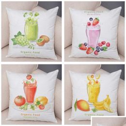 Cushion/Decorative Pillow Healthy Food Case Decor Apple Grape Lemon Plant Cushion Er For Dining Room Sofa 45X45Cm Super Soft Pcase D Dhppw