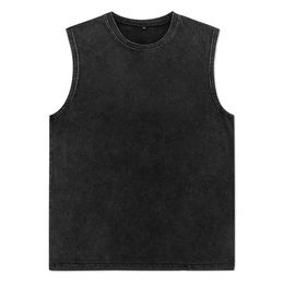 Summer Fashion Vest Vintage Streetwear Mens Tank Tops 100% Cotton Washed T-shirt Oversized Sleeveless T Shirts Unisex Solid Top 240511
