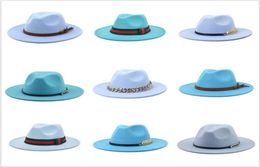 Wide Brim Hats Sky Blue Wool Felt Jazz Fedora Men Women Sombrero British Style Trilby Formal Panama Caps Dress Cowboy Sun Hat788878938201