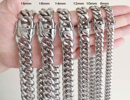 Men Women Cuban Chains Necklace Bracelet 316L Stainless Steel Jewellery Sets High Polished Hip Hop Choker Link Double Safety Clasps 7158762
