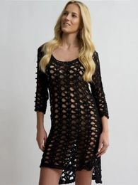 Women Black Sexy Knitted Mesh Hollow Out Beach Cover Up Bikini Bathing Suit Beachwear Swimsuit Tunic Q1272