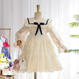 Girl's Dresses Baby Girls Long-sleeved Lace Dresses New Childrens Kids Girls Bowknot Princess Dresses Fairy Outwear