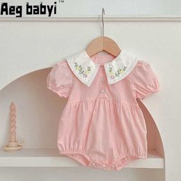 Rompers Summer new baby girl clothing childrens baby girl short sleeved tight fitting clothes collar cotton baby jumpsuit d240517