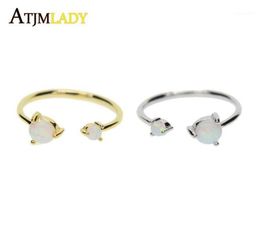 Cluster Rings High Quality Open Sized Women RingsFashion Two Opal Stone Prong Setting Classic Dainty Gold Color Adjust Ring Ladie1519821