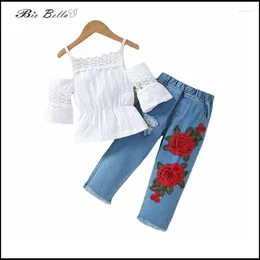 Clothing Sets Biobella Spring Autumn Baby Girl Pageant Jean Pants Rose Birthday Party Kids 1-5 Year Outfits Elegant Costuem Set