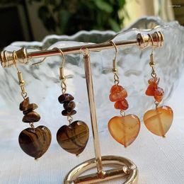 Dangle Earrings Natural Stone Heart For Women Girls Irregular Chips Mineral Tassel Drop Malachite Roses Quartz Crystal Earring