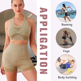 2PCS Seamless Women Yoga Set Workout Sportswear Gym Clothing Fiess Long Sleeve Crop Top High Waist Leggings Sports Suits L2405