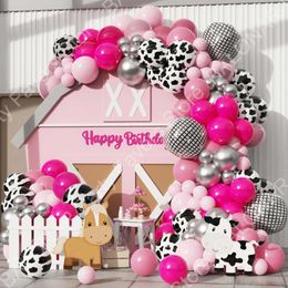 Party Decoration 105/112Pcs Farmland Theme Cow Animal Print Pink Laser Balloons Girls Birthday Baby Shower Reunion Decorations Supplies