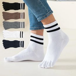 Men's Socks 1 Pairs Man 5 Finger Soft Cotton Black White Striped Fashion Simple Party Dress Tube Husbands Fathers Sokken