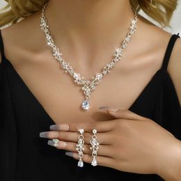 Wedding Jewelry Sets 3 pieces of womens fashionable jewelry set with zircon and rhinestone earrings necklace wedding dress