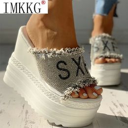 High Heels Dropship Crystals Thick Heeled Leisure Summer Wedges Sandals White Woman Shoes Women Platform Mules Slippers 240517