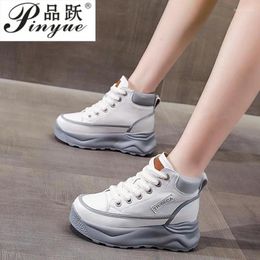 Casual Shoes 7cm Platform Wedge Hidden Heel Natural Genuine Leather Ankle Booties Women Boots Fashion Athleisure Walking Shoe