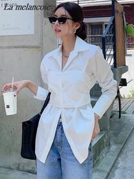 Women's Blouses White Shirts For Women 2024 Spring Fashion Elegant Single-breasted Back Tie Bow Blouse Office Lady Long-sleeved Casual Tops