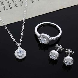 Wedding Jewelry Sets Sterling Silver Cute Christmas Gift Noble Fashionable Elegant Womens Sparkling Crystal CZ Necklace Earrings Set