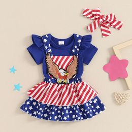 Clothing Sets Baby Girl Summer Outfit Short Sleeve Ribbed Romper Floral Print Overall Skirt Dress Headband 3Pcs Born