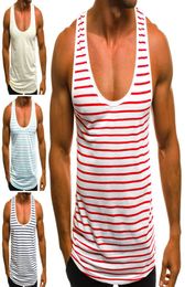 Simple 2020 Men039s Gym Clothing Casual Striped Oneck T shirts Modal Vest Blue Black Singlet Sleeveless Men TShirt Tee5757393