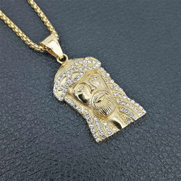 Hip Hop Iced Out Bling Jesus Head Pendant Necklace Men 14K Gold Jesus Piece Necklaces Male Catholic Jewellery